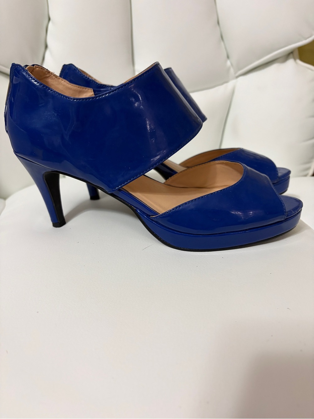 Ashro Royal Blue Patent Peep-Toe Heels